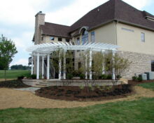 outdoor fireplace pergola structure stone patio
