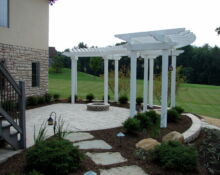 outdoor fireplace pergola structure stone patio