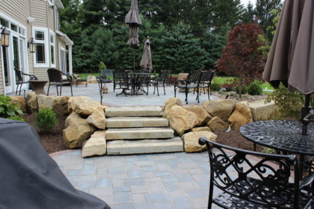 stone staircase brick patio